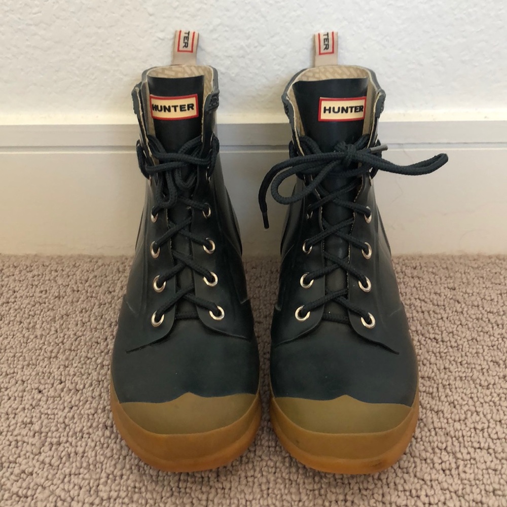 Teal combat style rain boots